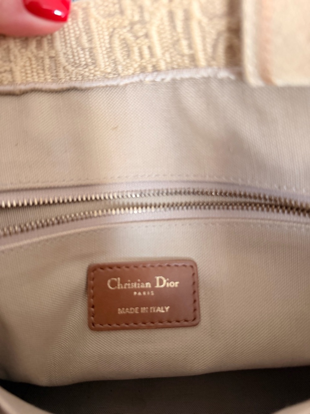 Dior Cream Canvas Book Tote with Tan Trim and Black Logo - Picture 3 of 8